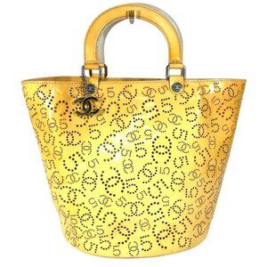CHANEL Bucket with charm Punching Logo CC CC Mark Hand Bag Tote Bag yellow